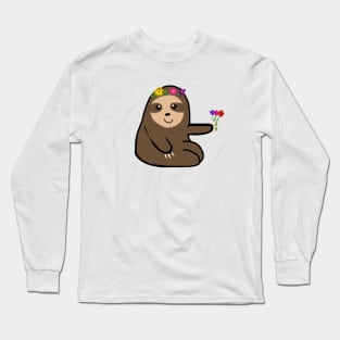 Flower Crown Sloth Long Sleeve T-Shirt